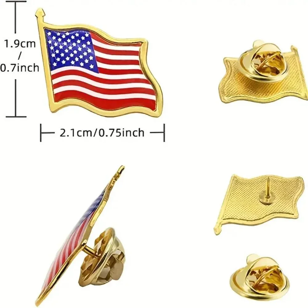 American Wavy Flag Tac Pin Set of 2 Gold Tone Lapel Brooch OS New